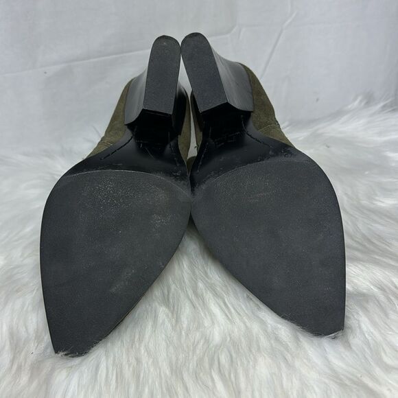 Marc Fisher Mariel Olive Green Leather Block Heel Booties Sz 8.5 - Picture 6 of 7